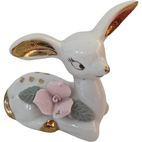 Thames Deer Figurines Set of 2 White Gold Tone Pink Mid Century Vtg Japan - Picture 15 of 16